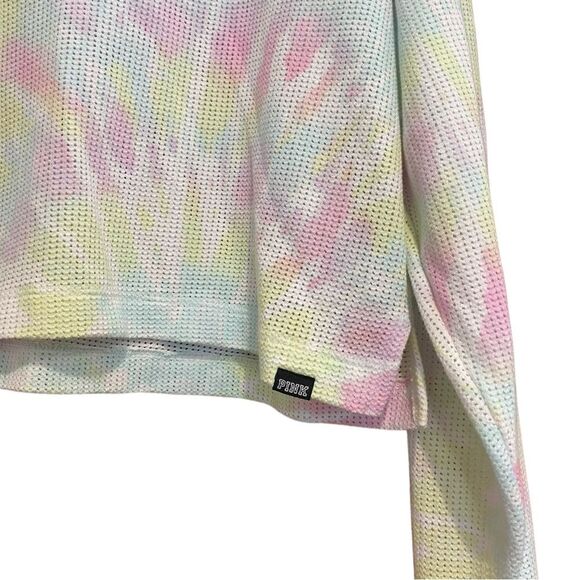VS PINK Size Large Mesh Pullover Hoodie Sweater Top Rainbow Tie Dye - Picture 4 of 8